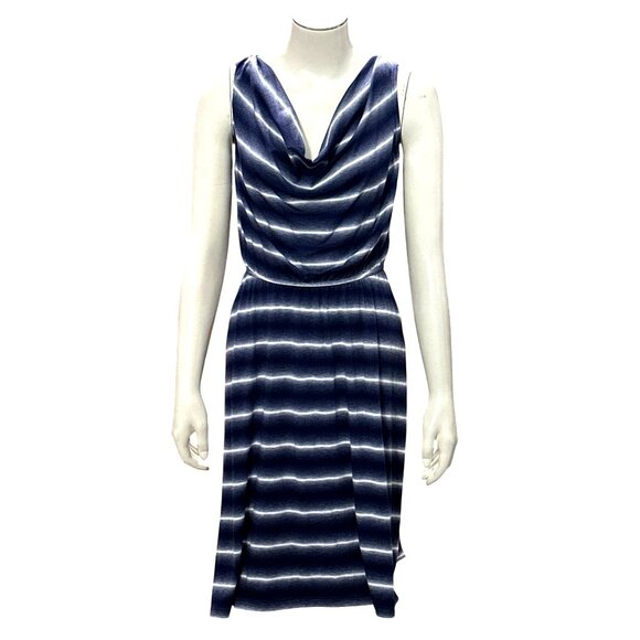 AB Studio XS Navy Striped Sleeveless Cowl Neck Dress Nautical Resortcore Style - Picture 2 of 11